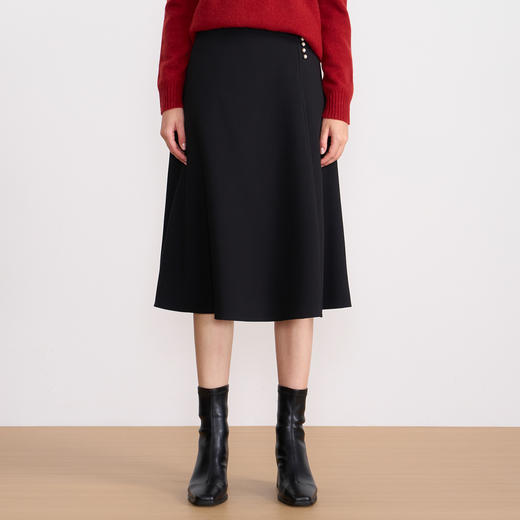 EITIE爱特爱气质优雅通勤纯色不对称百搭A字裙半身裙2025秋冬新款D2506901 商品图2