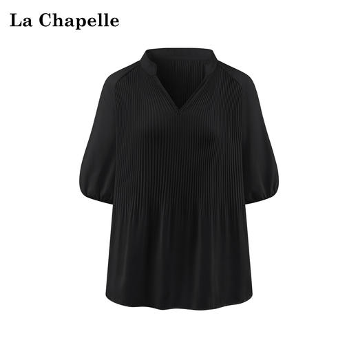 会员福利【垂顺/丝滑~质感敲好】拉夏贝尔/La Chapelle气质独特V领短袖雪纺衫女夏季宽松高级感冰丝上衣 商品图4