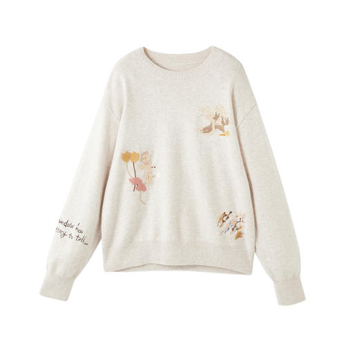 谜底套头针织衫长袖2025冬新品宽松刺绣柔软保暖毛衣女254MZ1859 商品图4