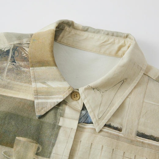 谜底大廓形衬衣长袖2025年冬季新品复古原创印花衬衫女254MC1623 商品图3