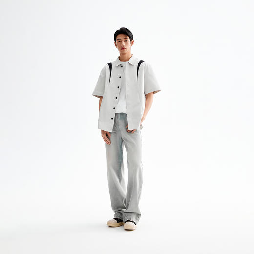 【黑水系列】CHINISM赤尘 撞色拼接短袖衬衫男夏季美式宽松五分袖 商品图3