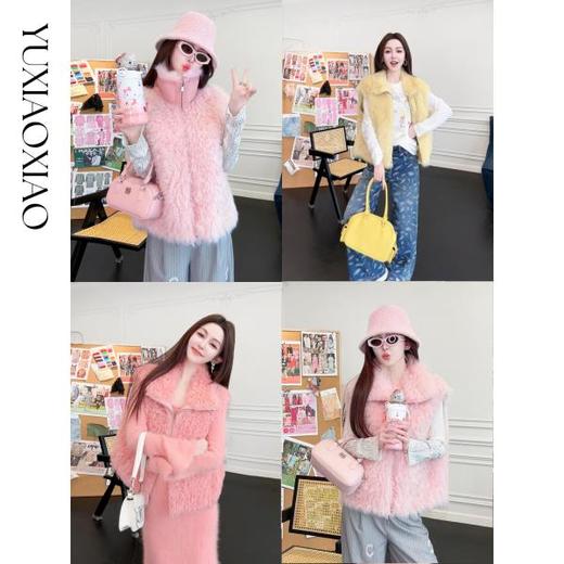 余潇潇【新贵老钱】托斯卡纳半卷羊皮毛一体保暖慵懒感翻领马甲 商品图0