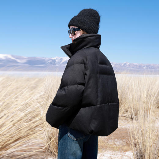 三彩2025冬季新款90白鸭绒羽绒服宽松面包服短款立领外套M 商品图3