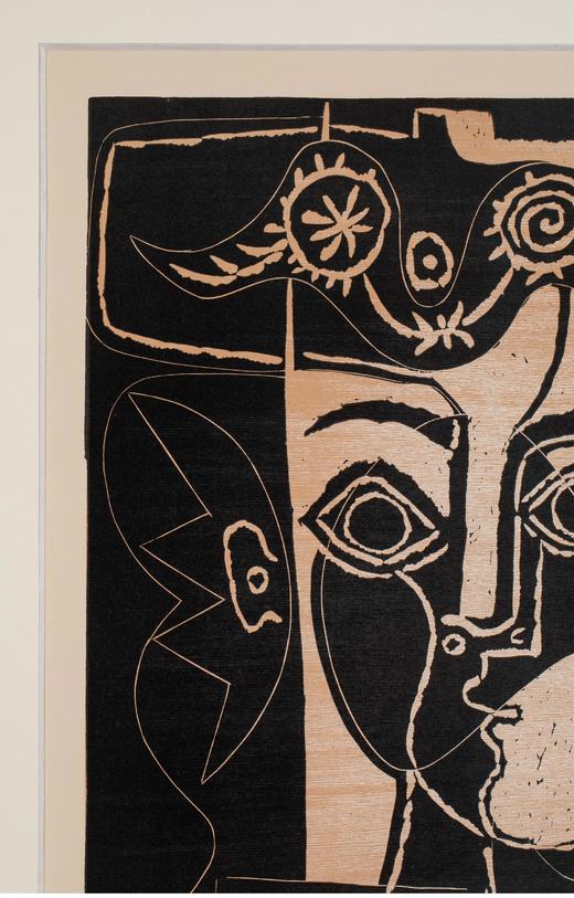 独角鹿西洋古董 1962年西班牙艺术大师签名创作出品限量麻胶版画作品《戴帽子的杰奎琳头像》 商品图2