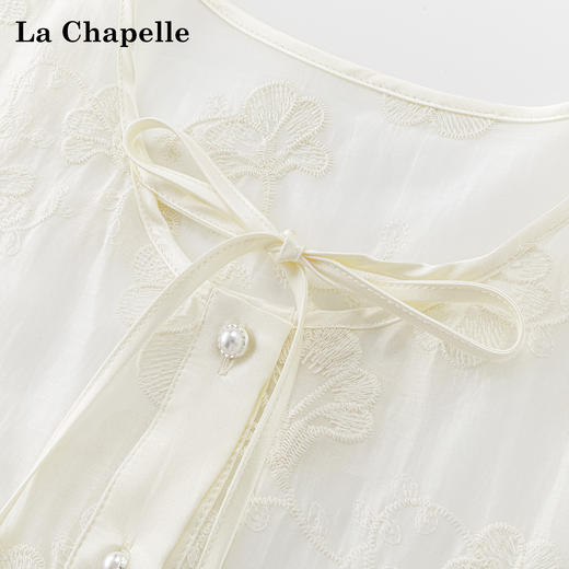 会员福利【天丝+重工刺绣】拉夏贝尔/La Chapelle圆领系带刺绣花朵短袖衬衫2025夏季新款上衣 商品图2