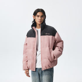 CHINISM赤尘 灰粉色拼接立领岩纹棉服男冬季加厚棉衣外套美式棉袄