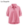 天猫同步【丝滑/垂坠】拉夏贝尔/La Chapelle简约通勤高级感新款百搭宽松上衣女后背纽扣短袖衬衫 商品缩略图4