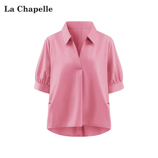 天猫同步【丝滑/垂坠】拉夏贝尔/La Chapelle简约通勤高级感新款百搭宽松上衣女后背纽扣短袖衬衫 商品图4
