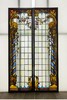 独角鹿西洋古董 19世纪末法国出品古典立柱与花蔓主题彩绘玻璃花窗一对 商品缩略图0