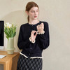 西遇字母刺绣圆领针织衫女2025秋季新款花边下摆假两件休闲开衫H0055175 商品缩略图0