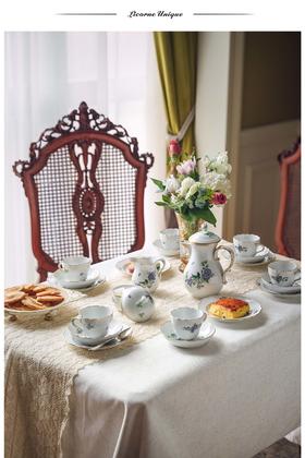 【已售】独角鹿西洋古董 德国著名瓷窑梅森Meissen出品印度岩石花鸟系列主题手绘描金装饰六人下午茶瓷器套件