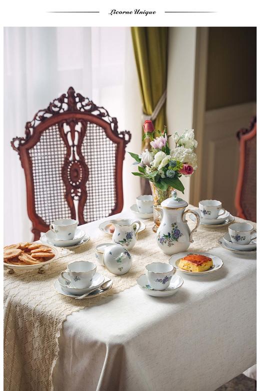 【已售】独角鹿西洋古董 德国著名瓷窑梅森Meissen出品印度岩石花鸟系列主题手绘描金装饰六人下午茶瓷器套件 商品图0