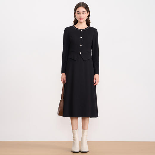 【温柔气质香风】EITIE爱特爱精致千金假两件连衣裙2025秋冬新款D2507909 商品图1