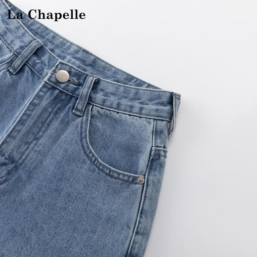 天猫同步【ykk拉链+高质感】拉夏贝尔/La Chapelle高腰显瘦秋季新款一粒扣侧边破洞牛仔裤 商品图4