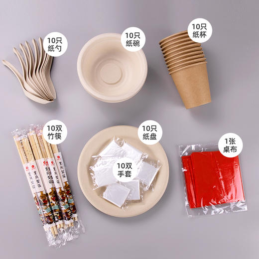 喇叭花纸浆一次性餐具套装杯盘碗筷手套露营聚餐野餐烧烤10人份 商品图4