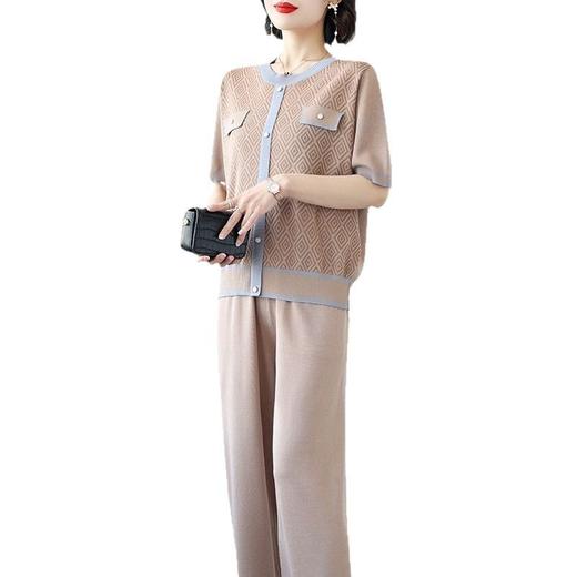E2256气质女装中年妈妈时尚阔腿裤套装夏季短袖薄款冰丝针织休闲两件套 商品图4