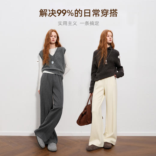 三彩2025冬季新款休闲裤松紧腰宽松直筒裤长裤简约M 商品图4