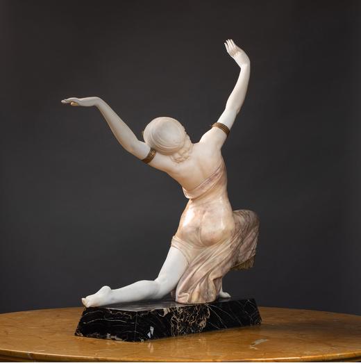独角鹿西洋古董 意大利雕塑家Tancredi Pozzi签名创作描金装饰天然大理石及卡拉拉大理石雕塑作品《舞者》 商品图1