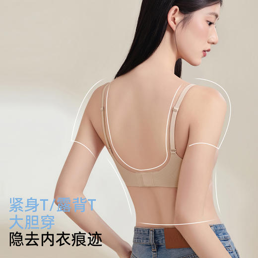 熳洁儿 舒适无痕螺纹内衣光面百搭水滴杯微聚拢文胸蕾丝深V性感25261525 商品图6