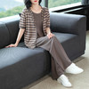 SC21-93022025夏季新款针织衫短袖T恤冰丝套装女条纹开衫阔腿裤两件套T恤潮 商品缩略图2