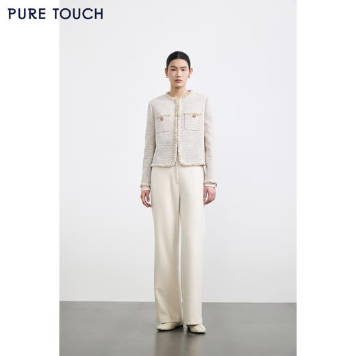 PURE TOUCH女装25秋冬新款粗花呢小香风短外套法式圆领棉混纺外套 商品图1