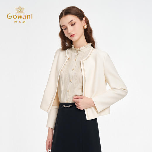 乔万尼新品2025秋优雅肌理感撞色链条设计小香风短款外套ED3B203 商品图2