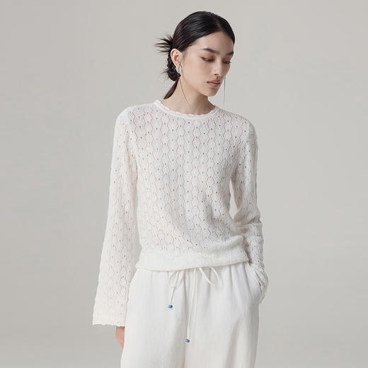 【林栖设计小店】镂空毛织上衣肌理感优雅百搭宽松显瘦2025秋季新款毛衣女G1954170 商品图1