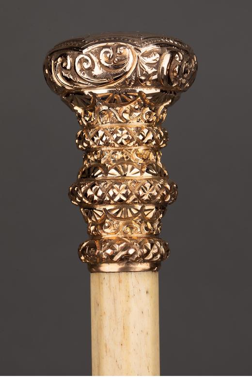 独角鹿西洋古董 1903年美国出品古典卷叶主题铜鎏金精雕杖柄装饰天然材质杖身定制赠礼款古董手杖 商品图1