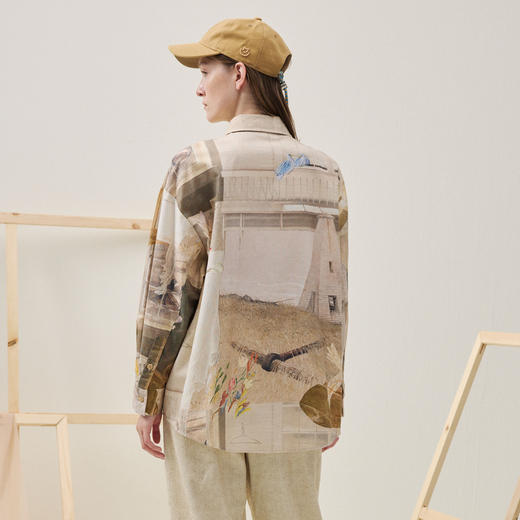 谜底大廓形衬衣长袖2025年冬季新品复古原创印花衬衫女254MC1623 商品图2