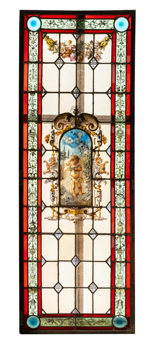 独角鹿西洋古董 1886年法国玻璃艺术大师C. Pizzagalli签名创作出品四季天使主题彩绘玻璃花窗一组 商品图1