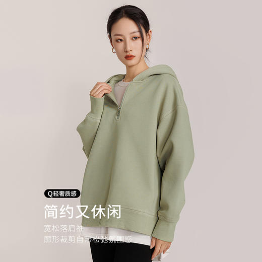 weyo新款女宽松斜纹定制质感轻奢纯色连帽卫衣881016 商品图2