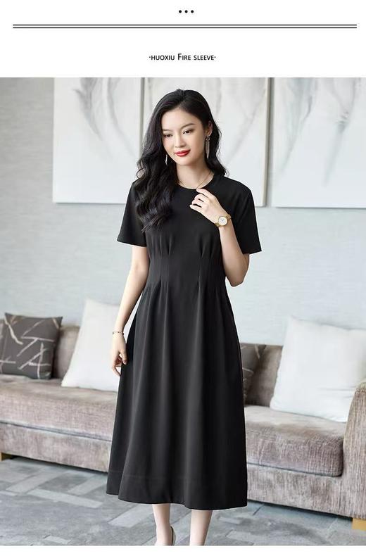 中秋大力度清仓~（不支持退）X7608 古泥/亦文压皱32%天丝小黑裙压皱气质宽边连衣裙-喜出 商品图3