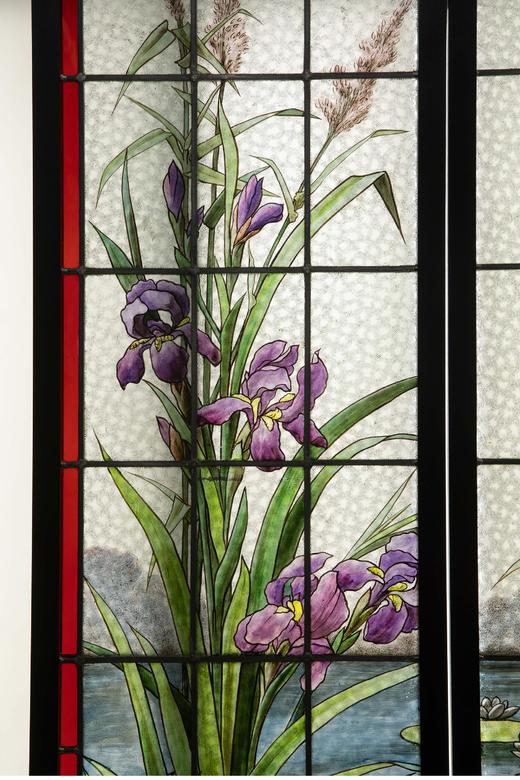 独角鹿西洋古董 法国新艺术风格时期著名工坊Ch. Champigneulle签名出品水岸风光主题彩绘玻璃花窗一对 商品图4