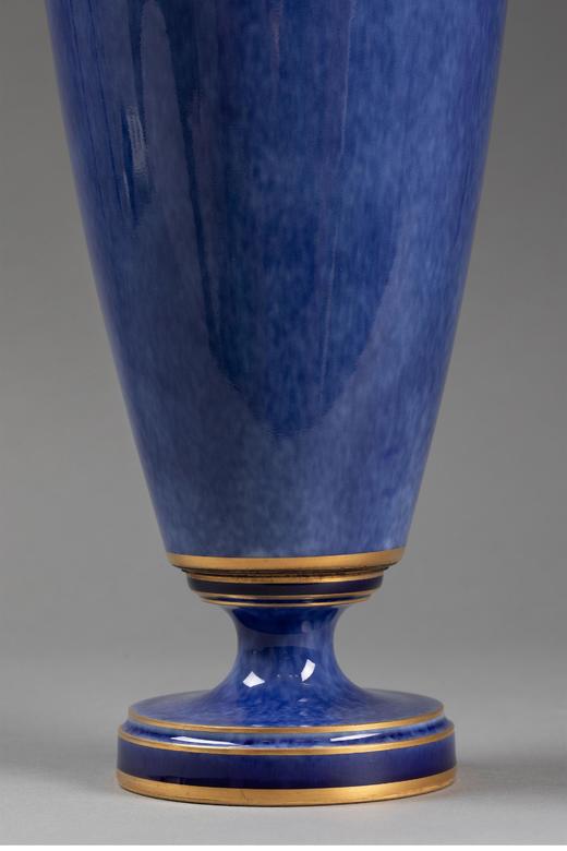 独角鹿西洋古董 1886-1891年代法国御窑出品手绘描金装饰羊头双耳云朵蓝釉带盖瓷瓶一对 商品图4