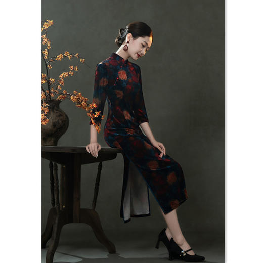 复古民国风长款，丝绒中袖旗袍GX-209643 商品图3