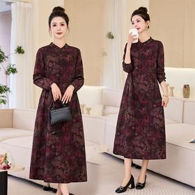 复古宽松显瘦气质，碎花长裙长袖棉麻连衣裙HR-NYMYZ3303