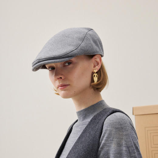 谜底前进帽2025冬季新品羊毛混纺立体帽灰色百搭帽子女254MQ1951 商品图1