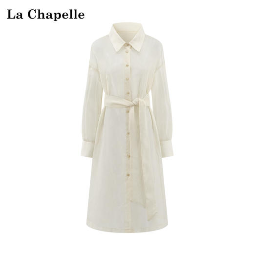会员福利【天丝+亚麻】拉夏贝尔/La Chapelle松弛感绑带收腰防晒长袖衬衫中长款 商品图1