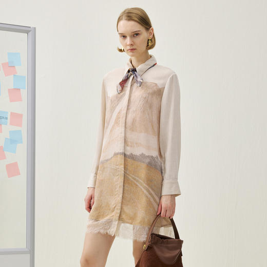 谜底印花连衣裙长袖2025冬季新品复古艺术浪漫中长裙女254ML1638 商品图1