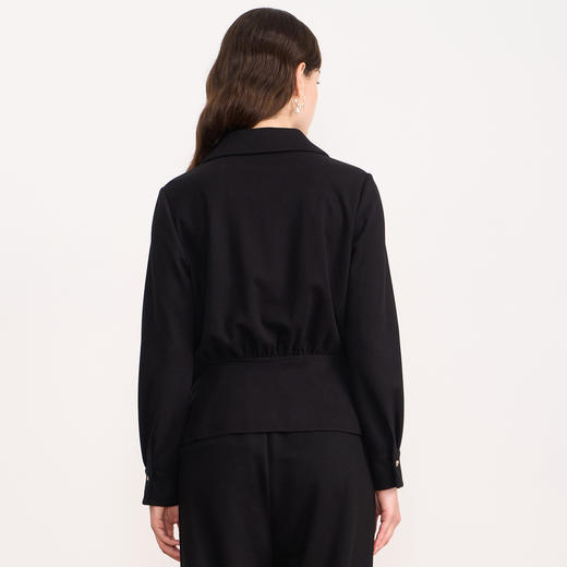 EITIE爱特爱黑色翻领收腰显瘦气质通勤长袖上衣2025秋冬新款衬衫D2509901 商品图4