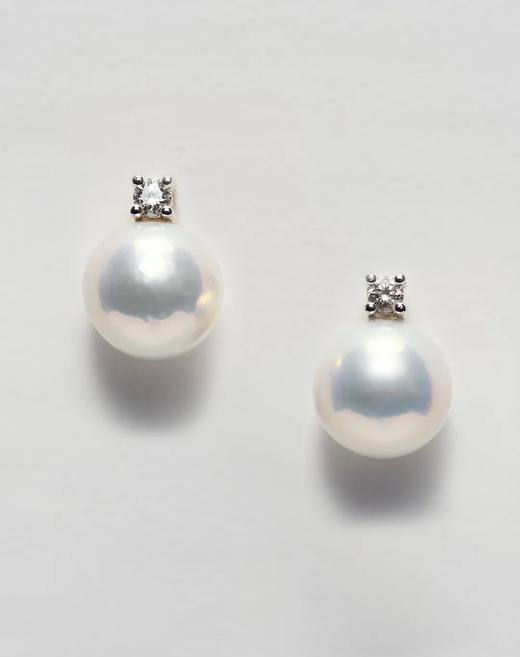 伽罗JALO 18K白金 8分天然钻石 10-10.5mm高等级淡水珍珠耳钉 商品图1