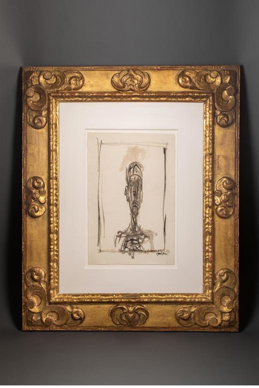 独角鹿西洋古董 瑞士艺术大师阿尔贝托·贾科梅蒂签名创作水粉纸本半身像作品《Portrait de Diego 迭戈肖像》 商品图0