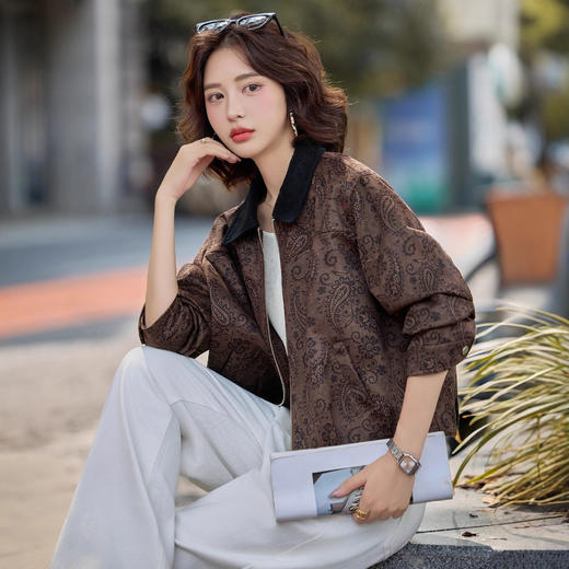 覆古豹纹风翻领短外套，洋气时髦显瘦设计感夹克上衣HR-YLFS9071 商品图1