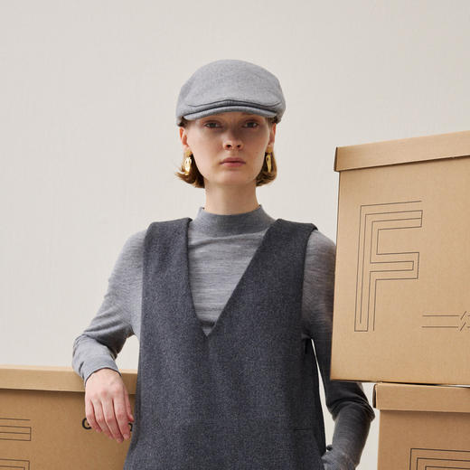 谜底前进帽2025冬季新品羊毛混纺立体帽灰色百搭帽子女254MQ1951 商品图4
