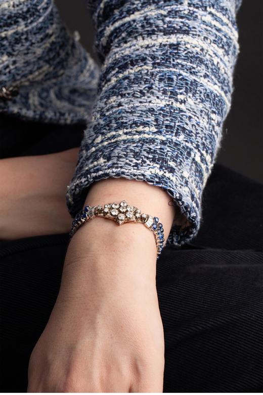 独角鹿西洋古董 珠串花缎造型铂金白金镶嵌蓝宝石及钻石可替换式手链套件 商品图2