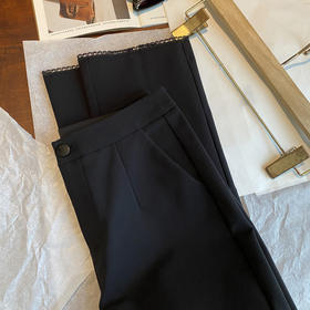 原厂面料加单~T*H早秋时髦显瘦裤脚花边开叉显瘦休闲裤女款！