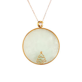 【天然正品】AU750玫瑰金镶天然细腻冰种木那雪花棉圆形无事牌翡翠吊坠项链110925XY08 现售价：6880