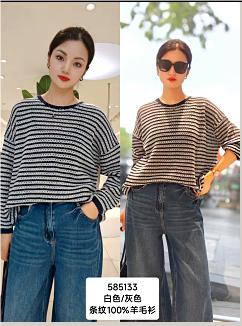 585133秋冬 镂空条纹纯羊毛长袖衫 商品图0
