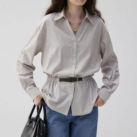 馥迦法式气质通勤腰带条纹衬衫 商品图6
