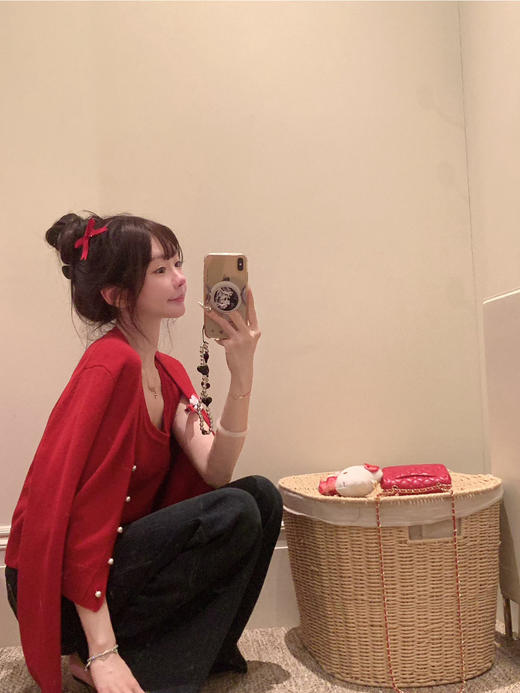 金蘑菇菇  早春开场白 100羊毛珍珠开衫 商品图2